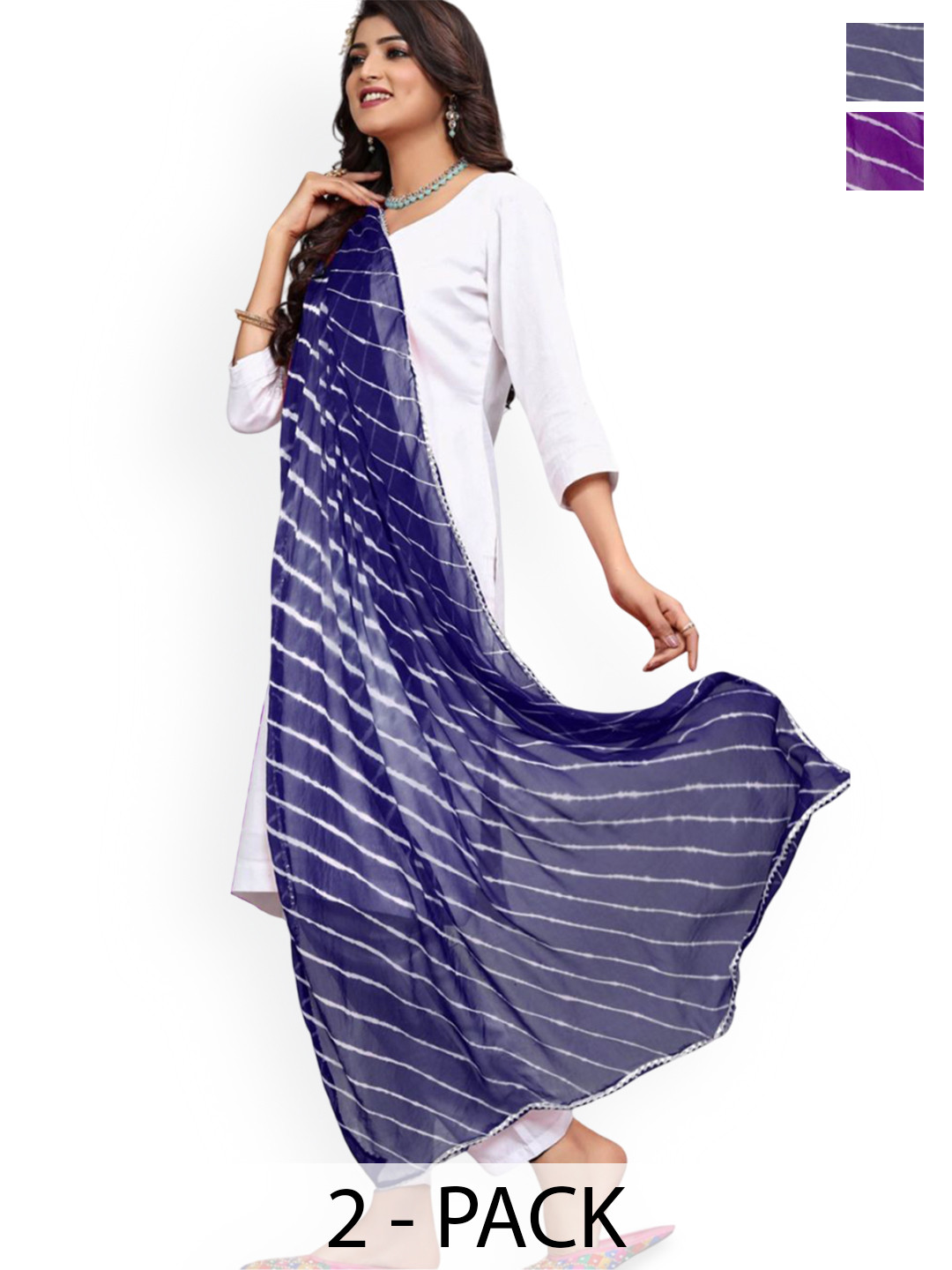 Kemza Selection Of 2 Leheriya Dupatta With Taping Border