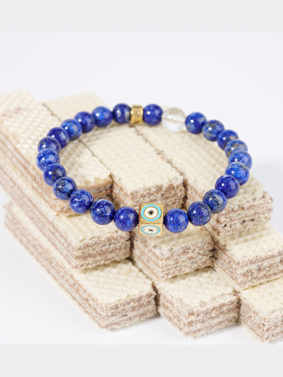 Stone Story By Shruti Unisex Sterling Silver 18K Gold-Plated Lapis Lazuli Beaded Bracelet