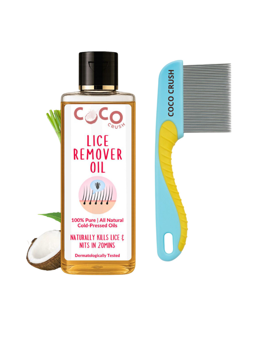 Coco Crush Set Of 2 Lice Remover Oil - 100 ml With Handle Comb