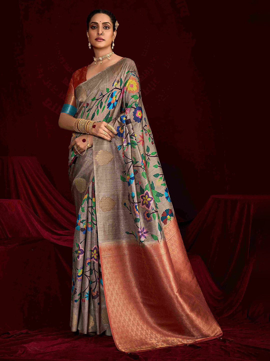 TIRA Kalamkari Printed Zari Woven Design Saree