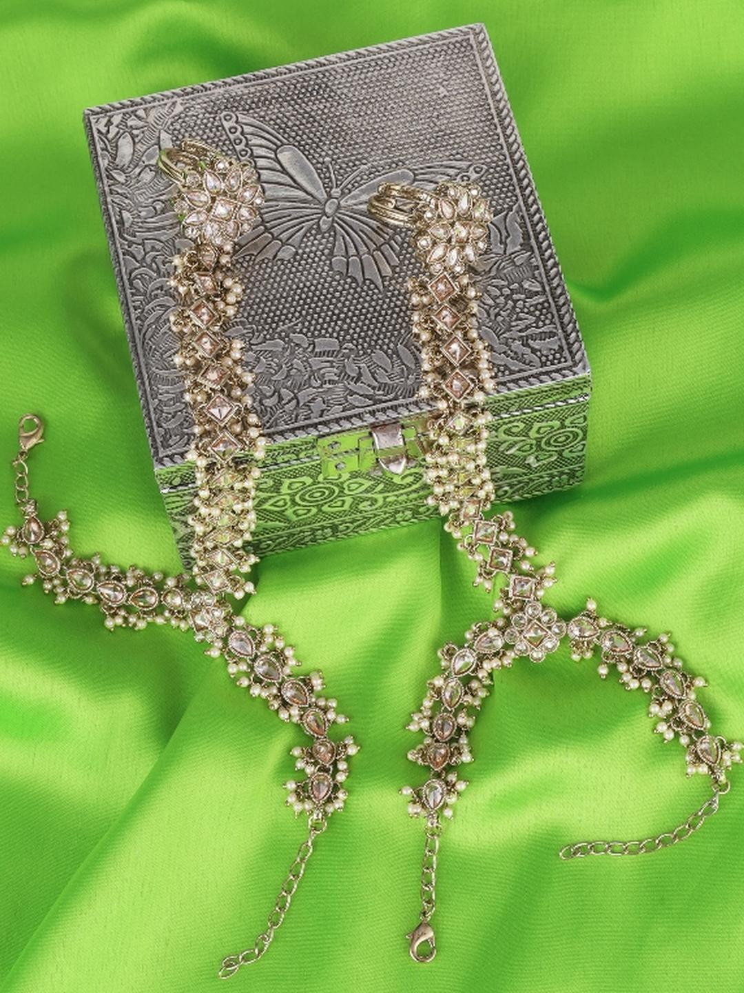 SALONI FASHION JEWELLERY Women Set Of 2 Crystals Gold-Plated Charm Bracelets