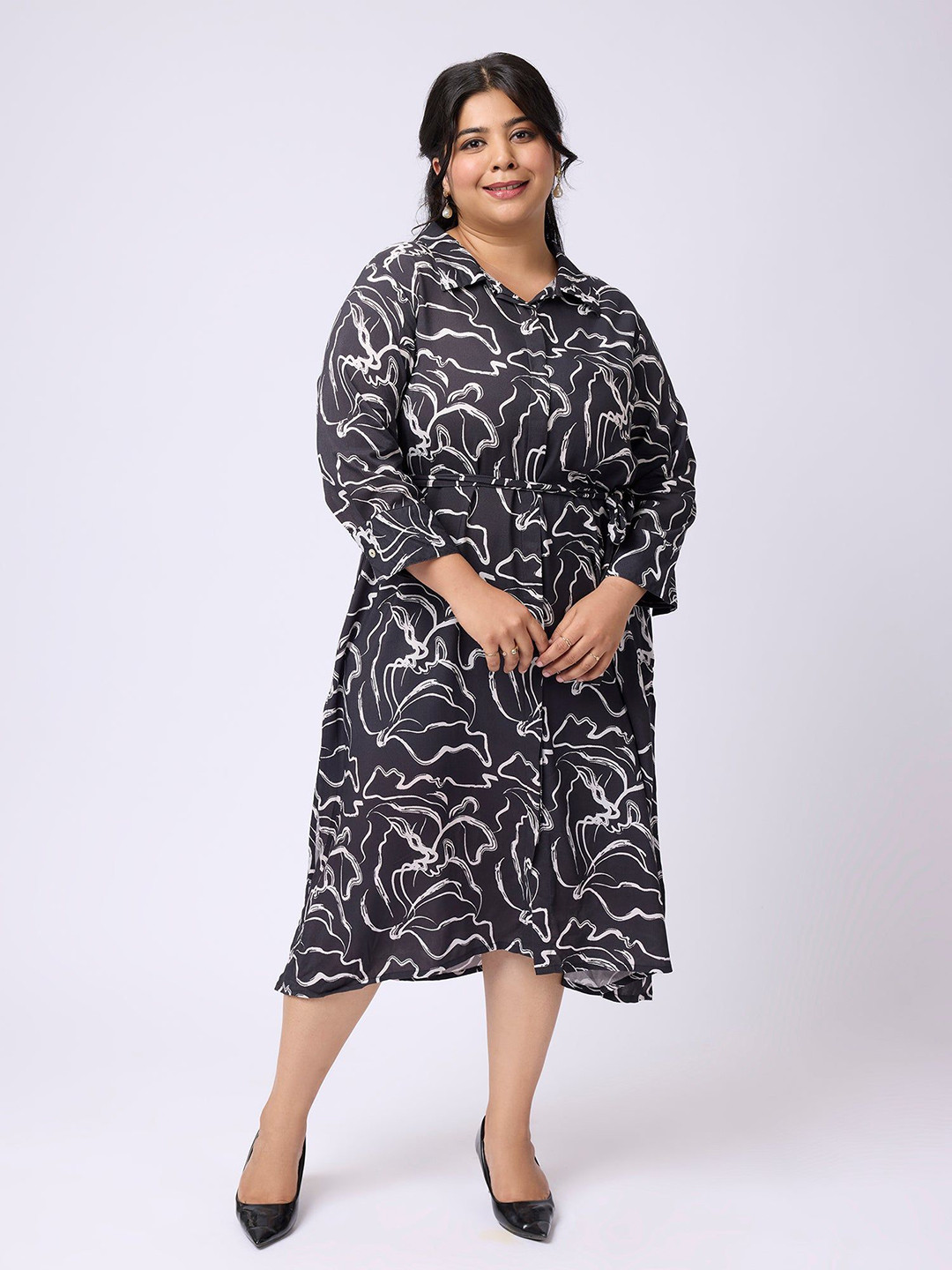 Big Hello - The Plus Life Women Plus Size Printed Shirt Midi Dress