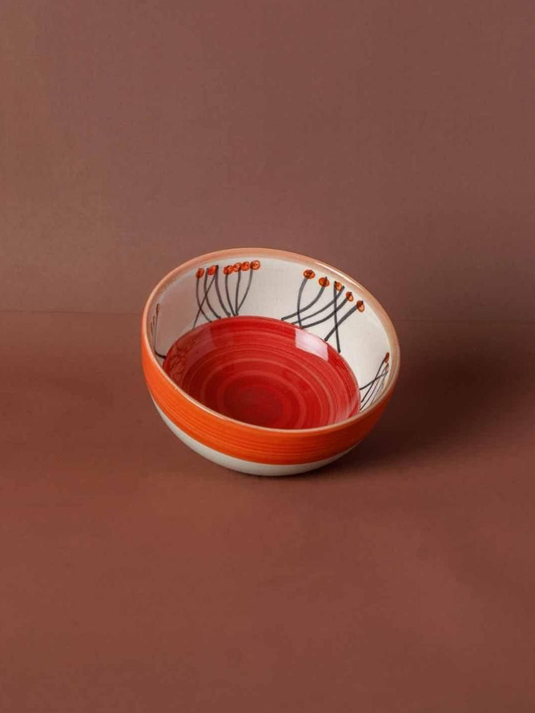 FREEDOM TREE Solar One Orange Colored & White Printed Ceramic Serving Bowl