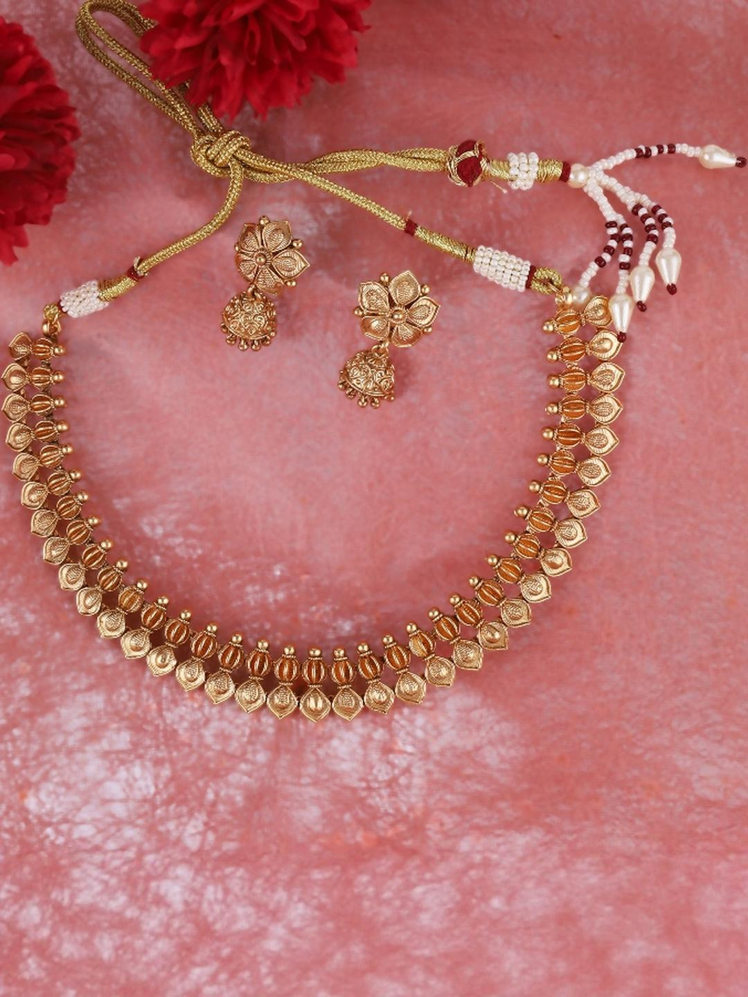 Saloni Fashion Jewellery Women Gold-Plated Flower & Rudraksh Choker Necklace Set