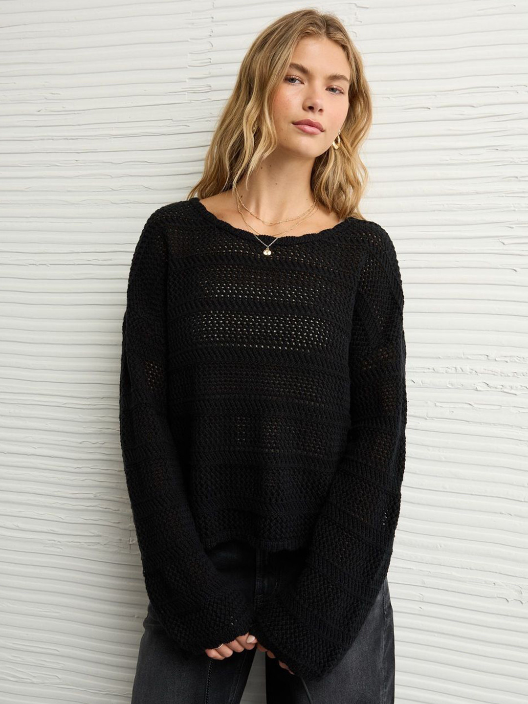 AMERICAN EAGLE OUTFITTERS Women Self Design Cotton Crochet Pullover