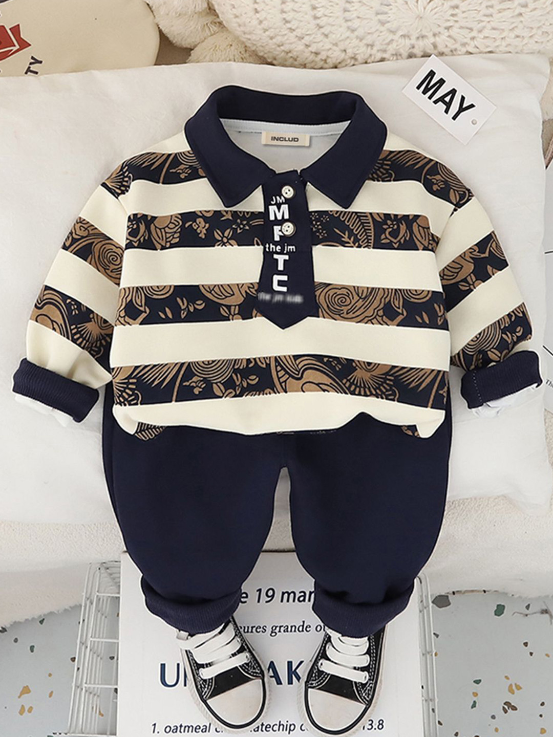 INCLUD Boys Stripes Polo T-Shirt With  Joggers Pure Cotton Clothing Set