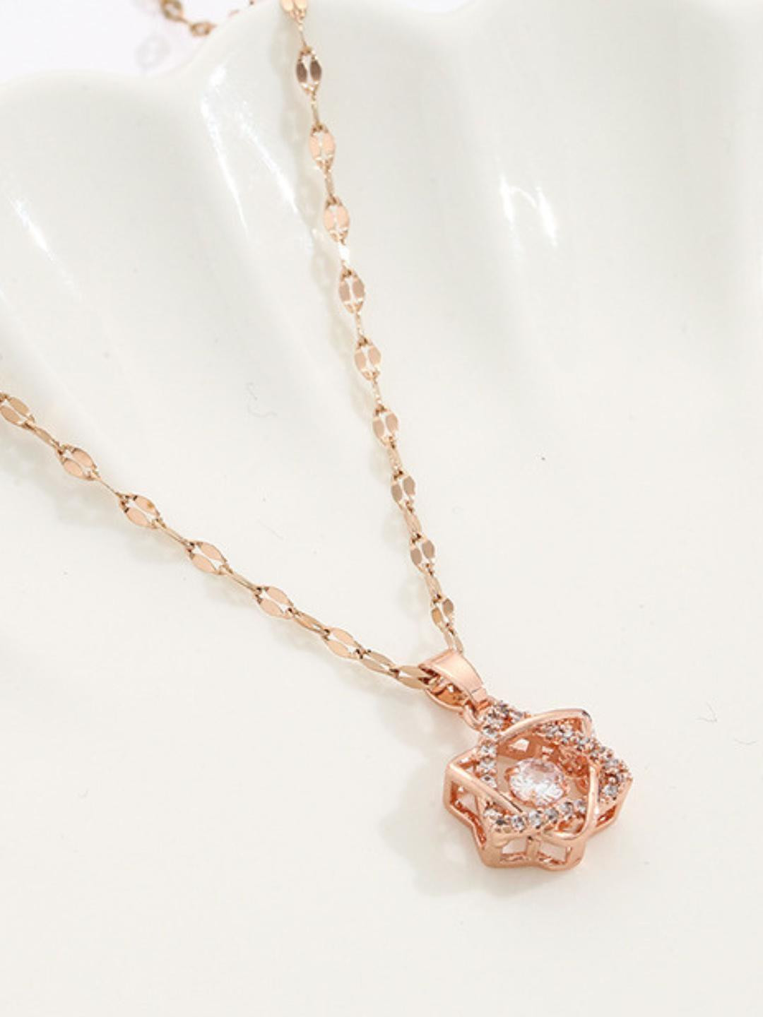 Felicia Women Rose Gold-Toned Stainless Steel Dancing Star Chain Necklace