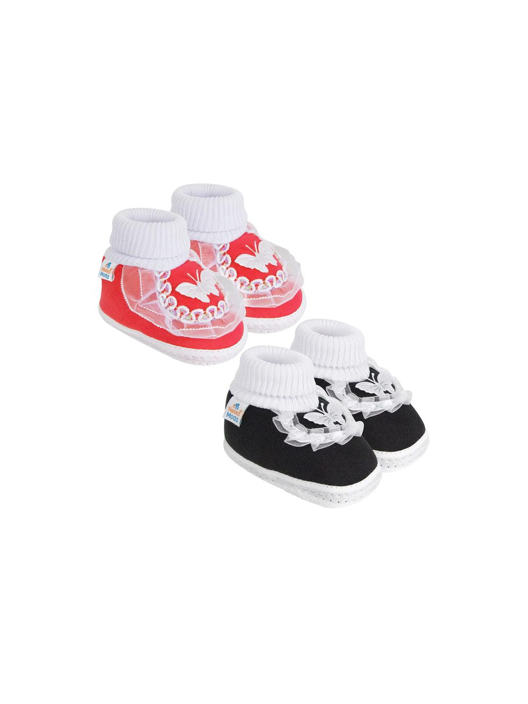 NESKA MODA Kids Pack of 2 Cotton Red & Black Booties