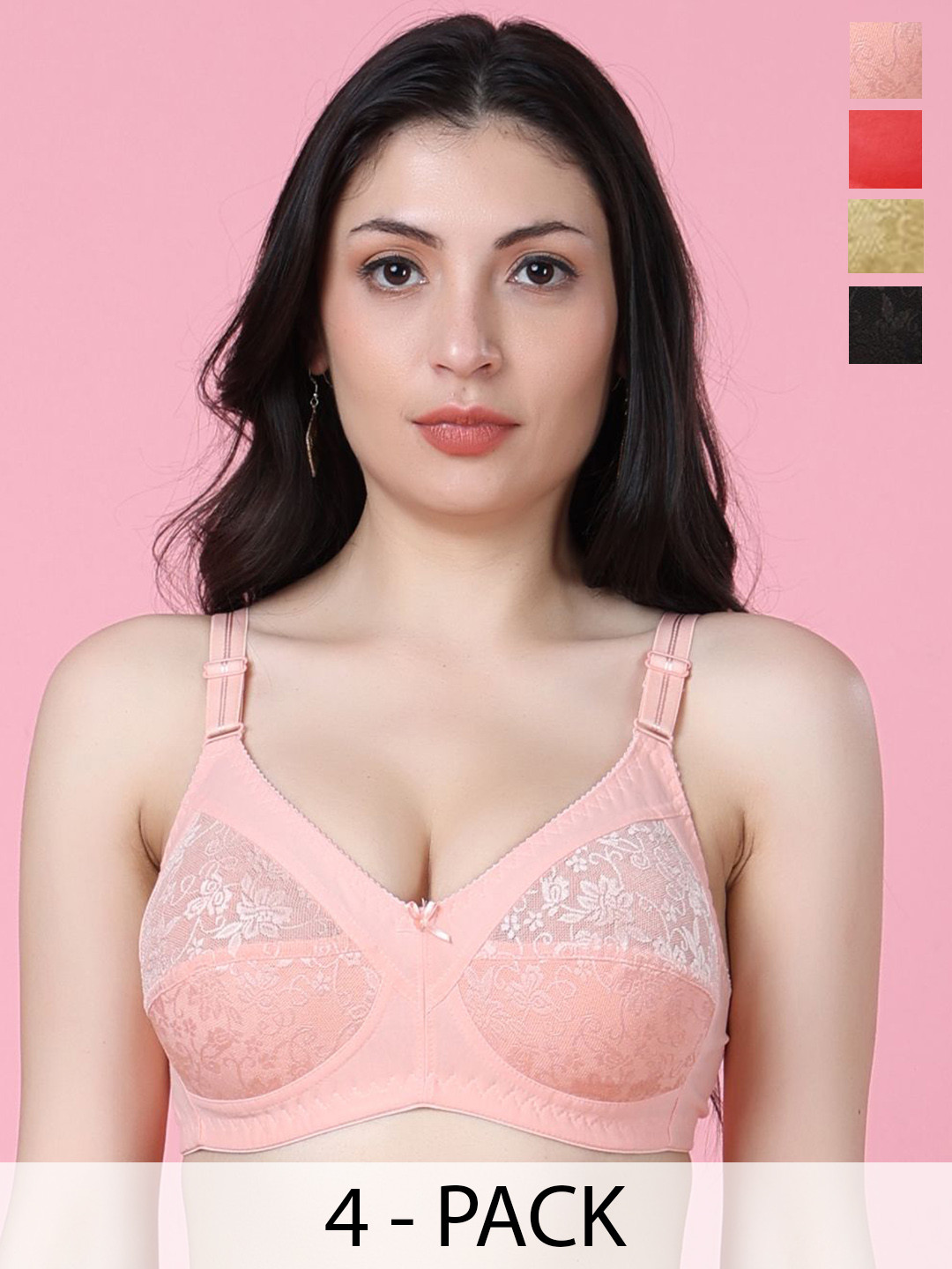 SHYAM SONS FLAIR Pack Of 4 Full Coverage Minimizer Lace Bras