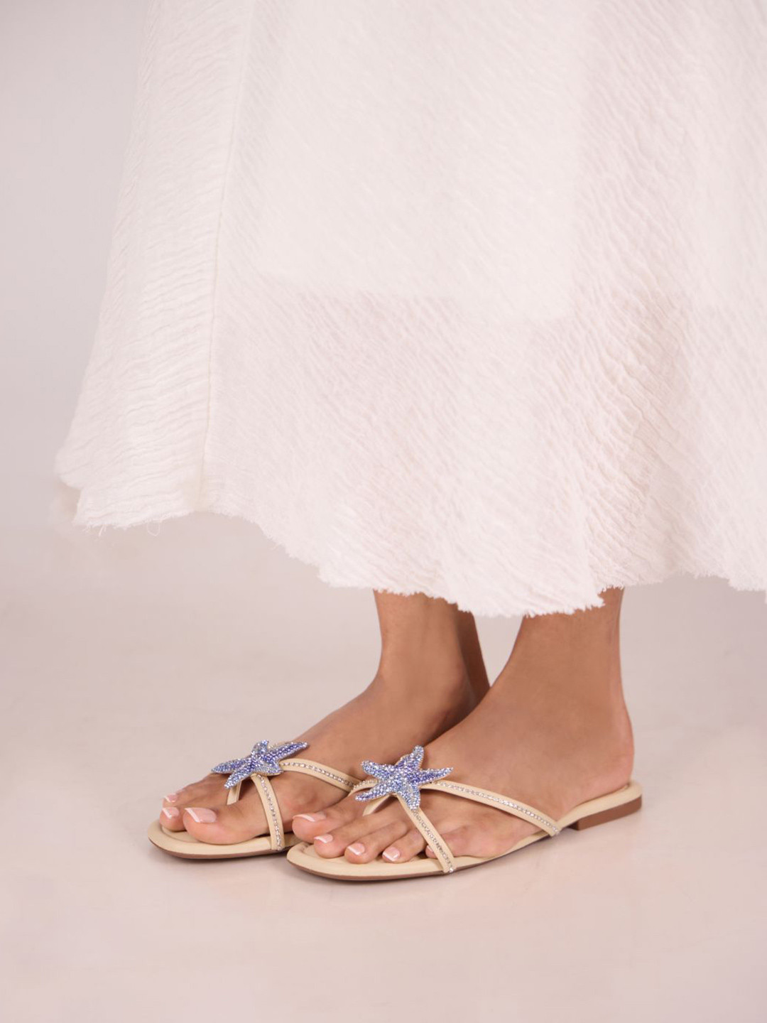 CAI Women Blue Starfish Strings Open Toe Flats