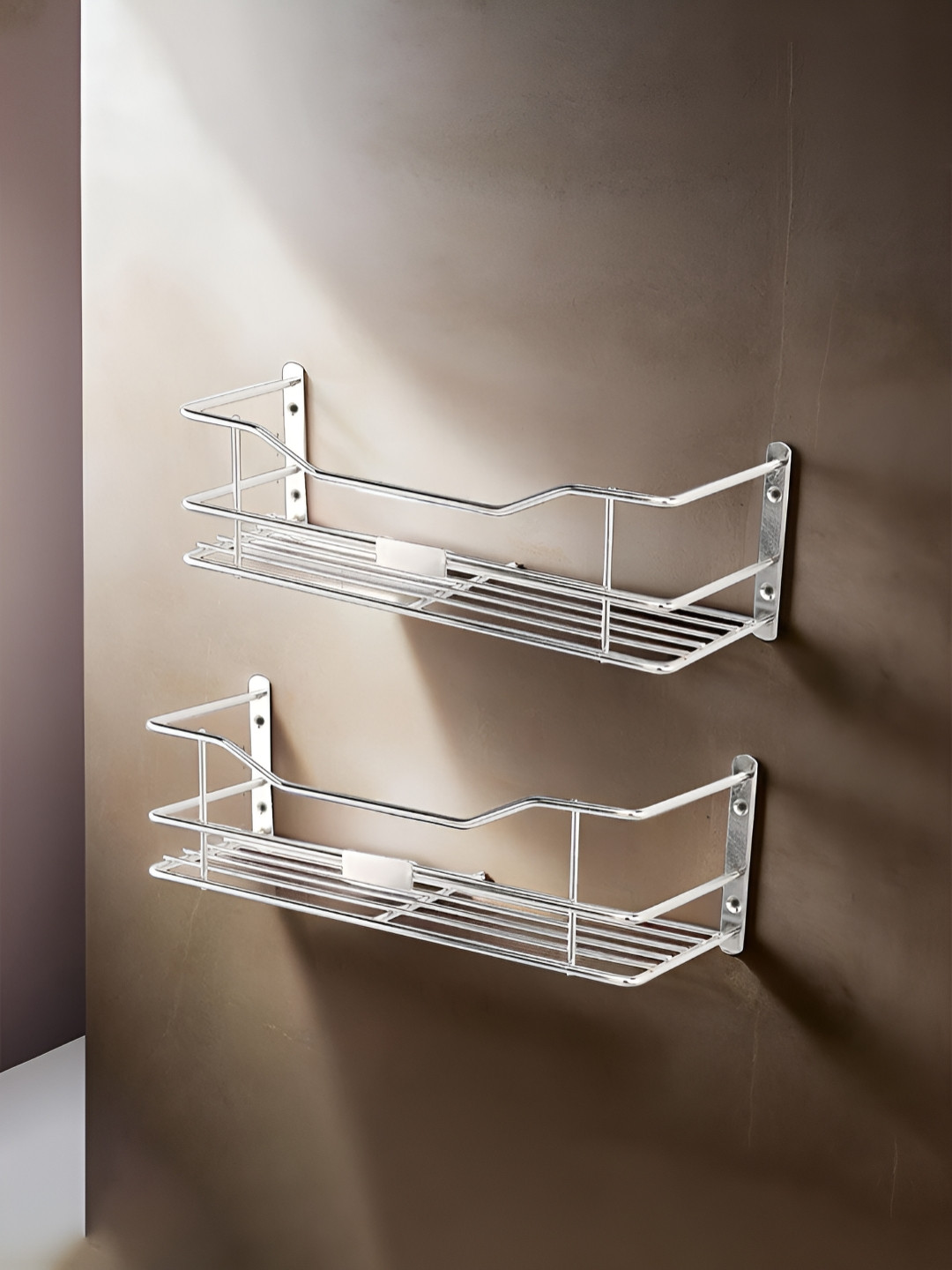 Myntra Elegant Homes 2Pcs Textured Stainless Steel Bathroom Shelves