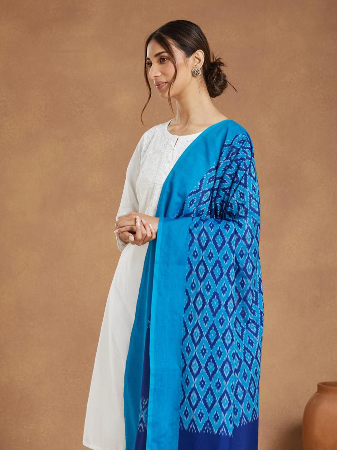 Fabindia Geometric Woven Design Ikat Technique Dupatta