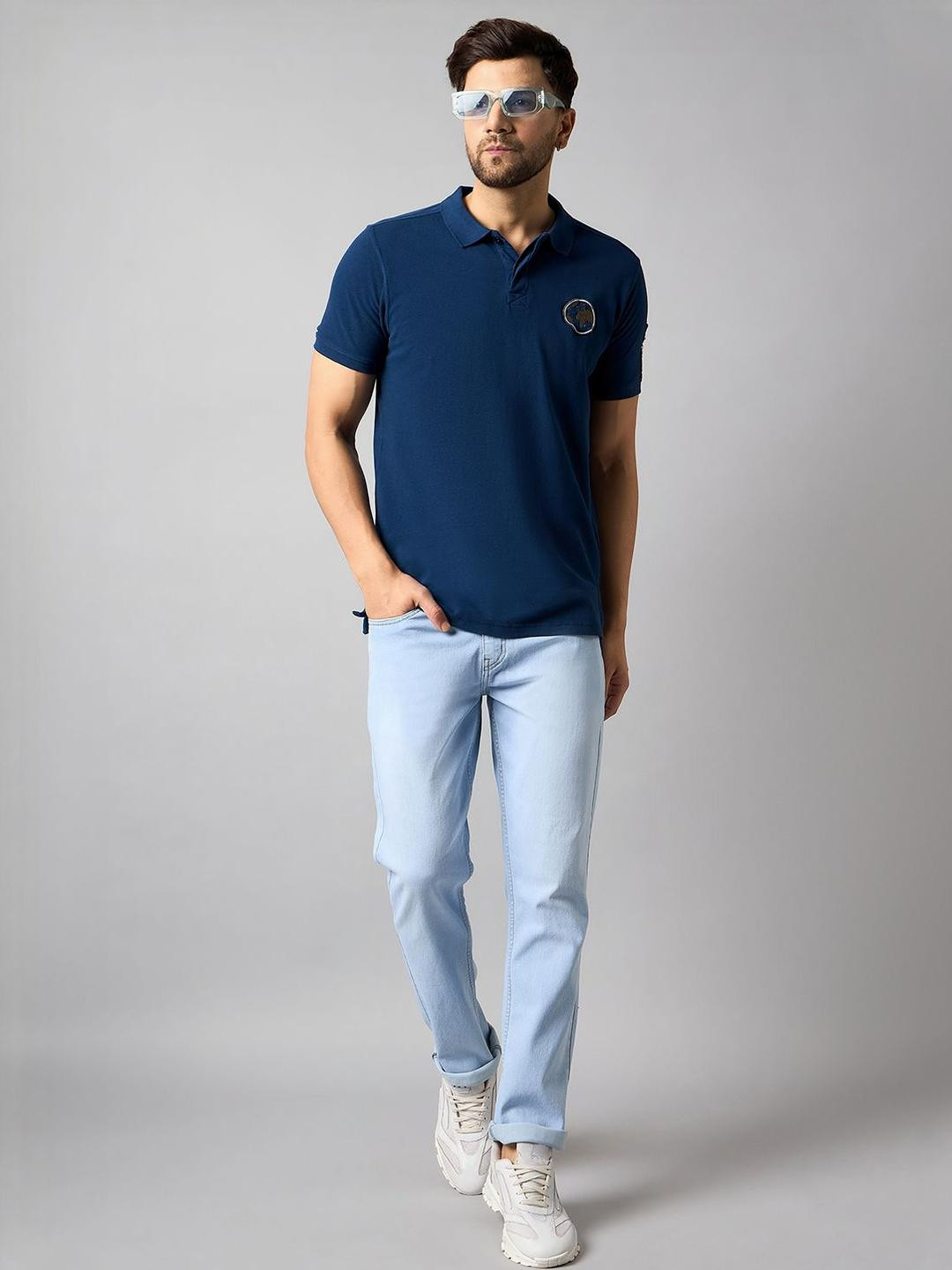 THE BEETEL HOUSE Men Polo Collar Embroidered Slim Fit T-shirt