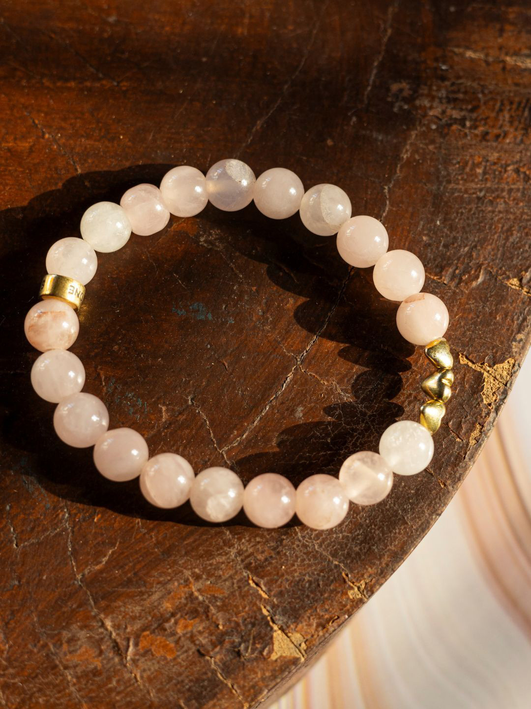 Stone Story By Shruti Sterling Silver Gold Plated Rose Quartz Beaded Elasticated Bracelet