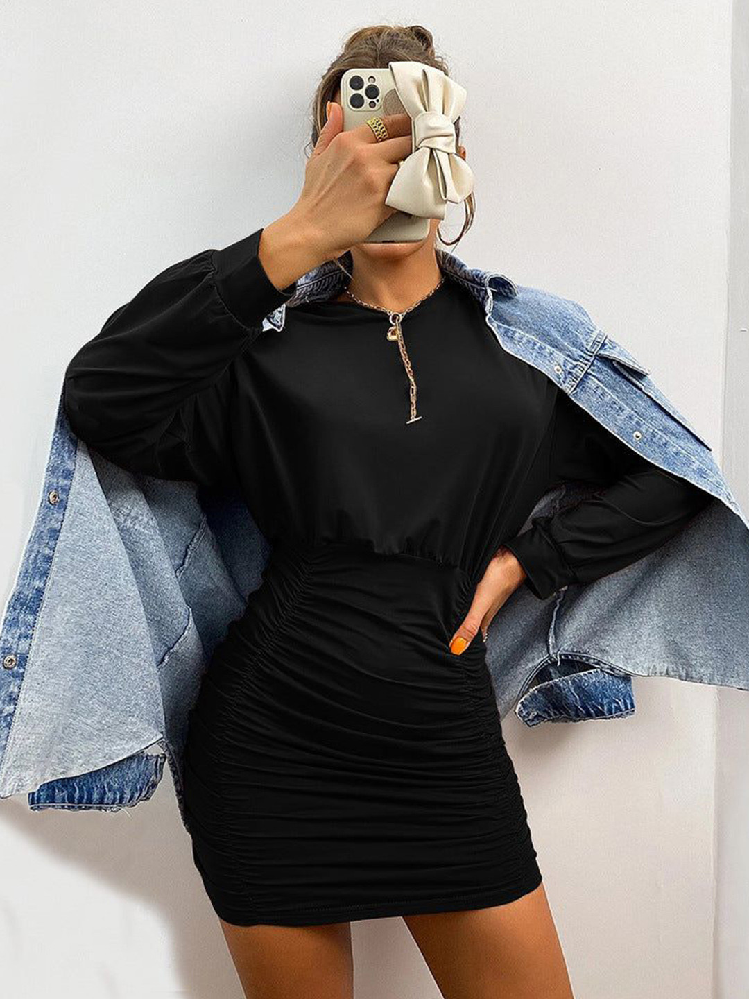 Outzidr Women Bodycon Fit and Flare Ruched Dress