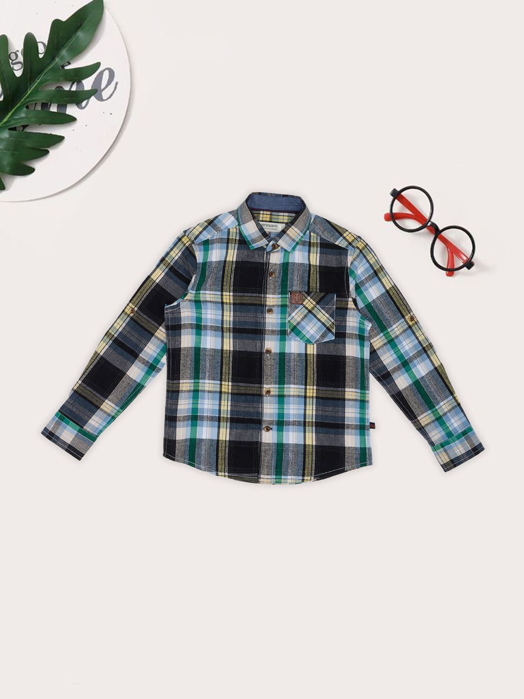 Pantaloons Junior Boys Tartan Checks Spread Collar Pure Cotton Casual Shirt