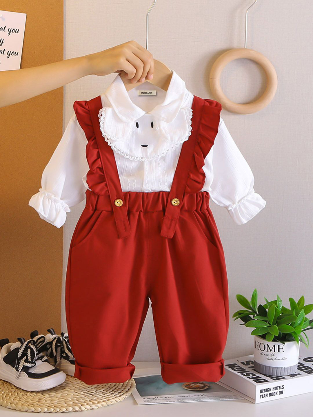 INCLUD Girls Striped Top With Suspenders  Pants