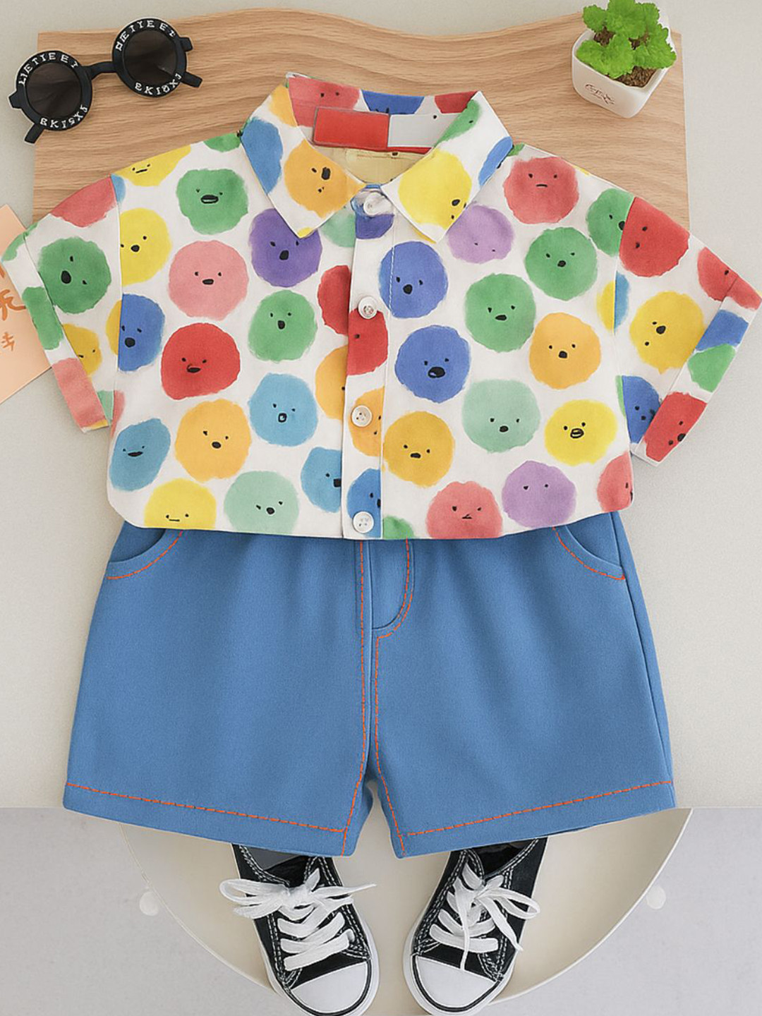 Googo Gaaga Boys Printed Shirt Collat Pure Cotton Shirt With Shorts
