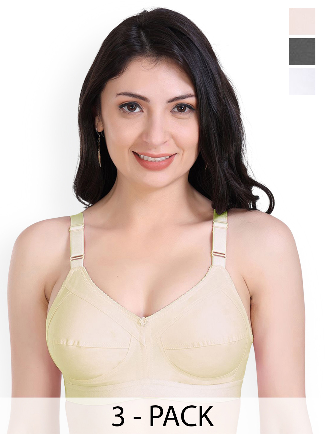SHYAM SONS FLAIR Women Pack Of 3 White & Black Skin Seamed Wireless Non Padded Bra