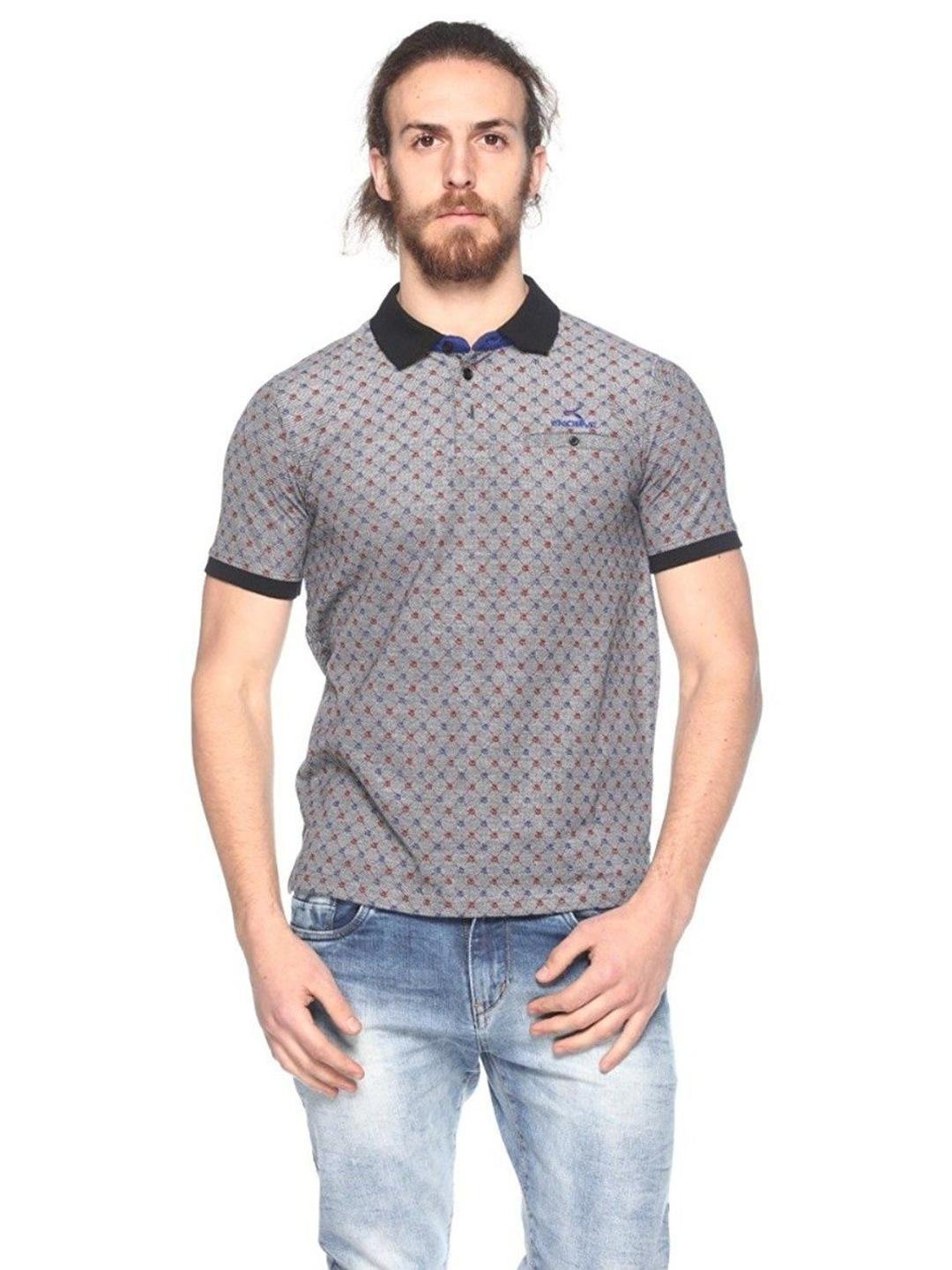 Mesa Men Geometric Printed Polo Collar Pure Cotton T-shirt