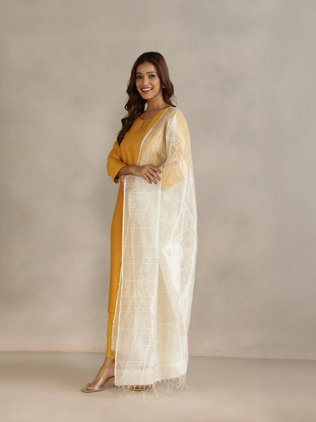 Fabindia Striped Cotton Silk Maheshwari Dupatta