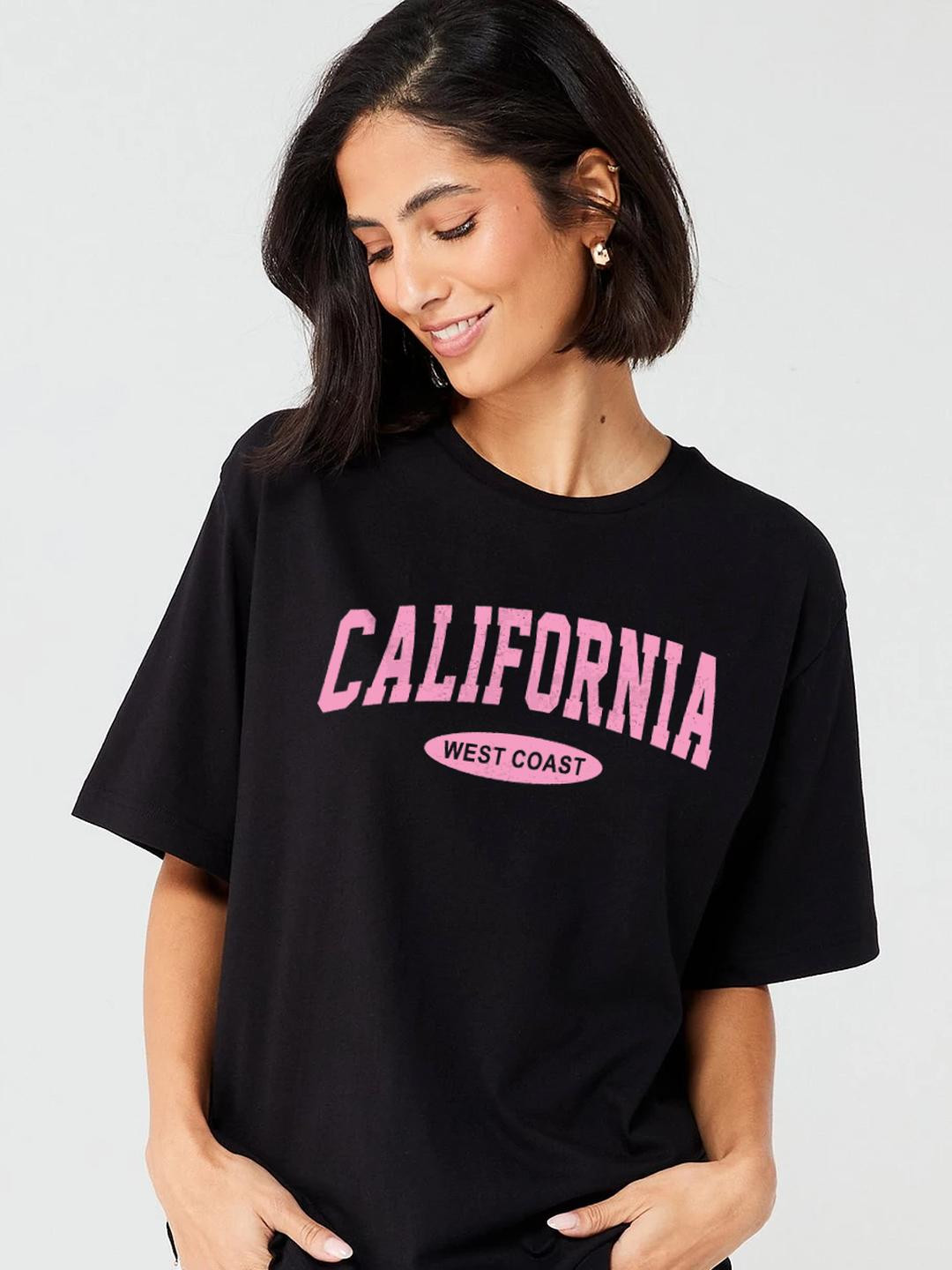 Calm Down Women Black Cotton Typography Printed T-shirt