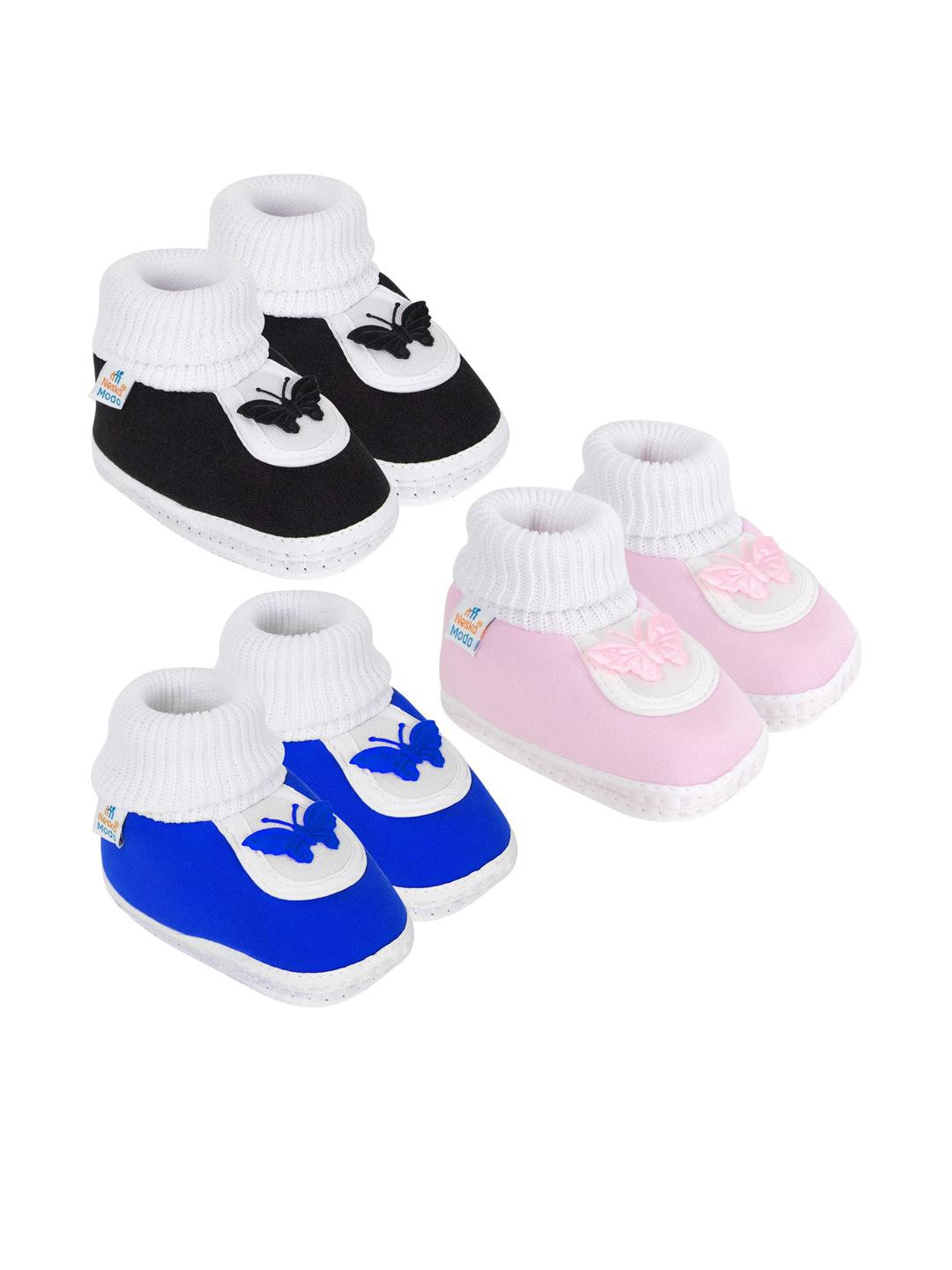 NESKA MODA Kids Unisex Pack Of 3 Front Butterfly Design Casual Cotton Booties