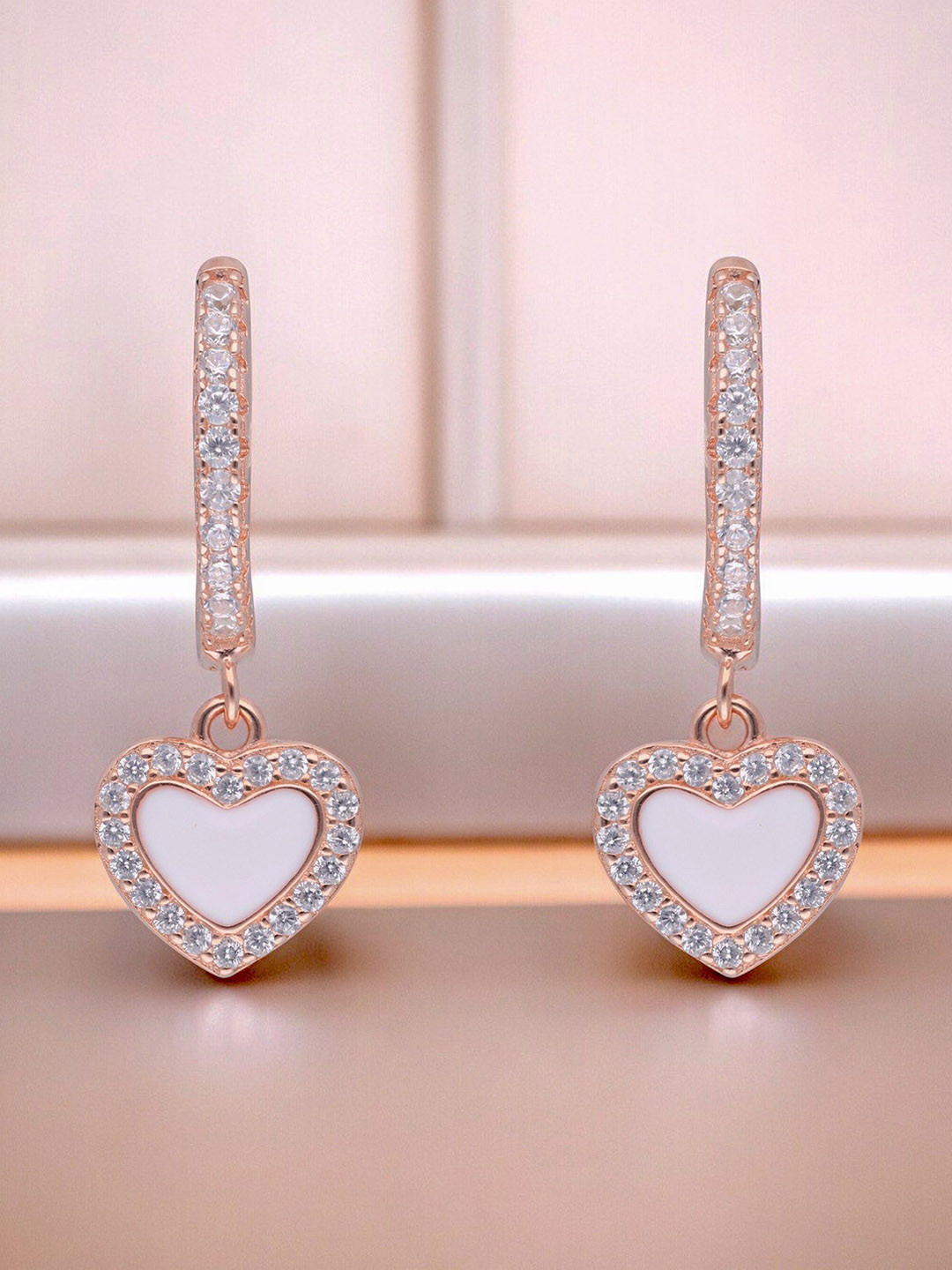 Crash.Club By CKC Sliver Rose Gold Plated Zircon Studded Heart Shaped Drop Earrings