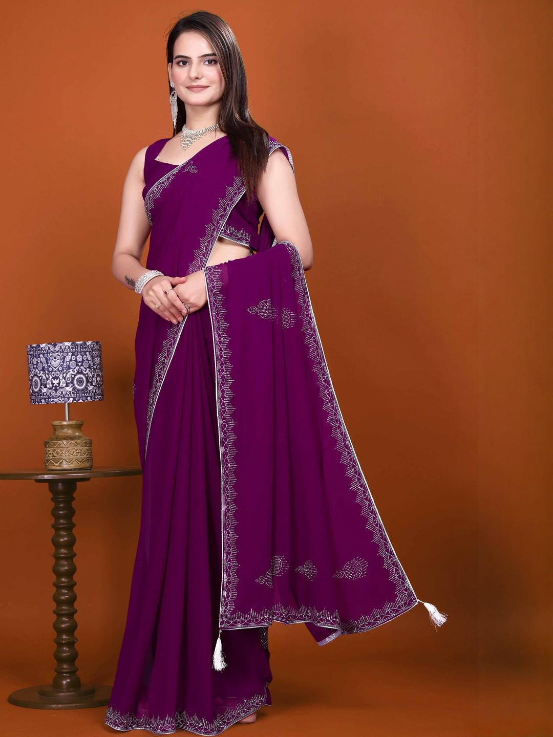 Meaven Tex Embellished Beads and Stones Pure Georgette Saree