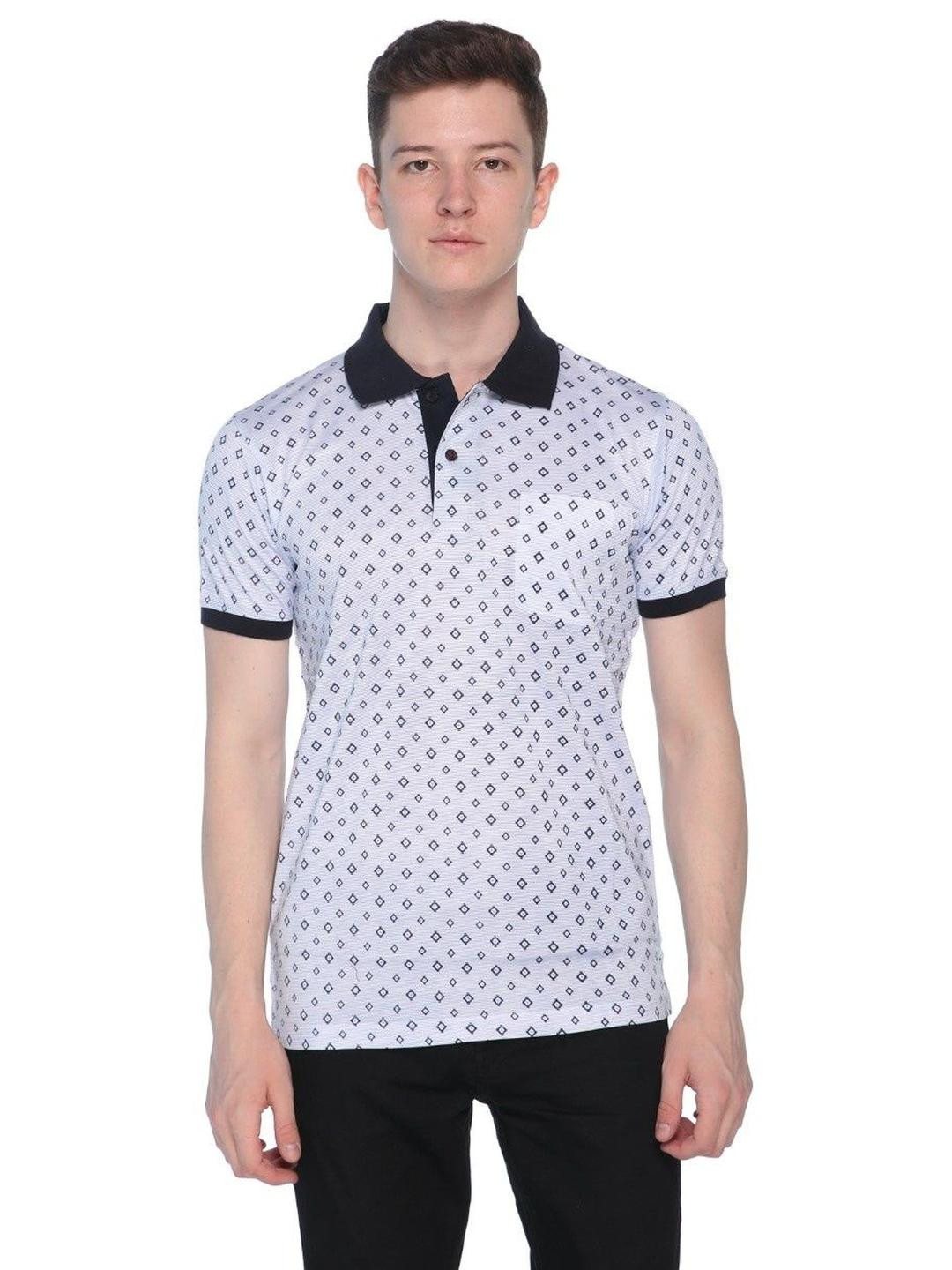Mesa Men Geometric Printed Pockets Polo Collar Pure Cotton T-shirt