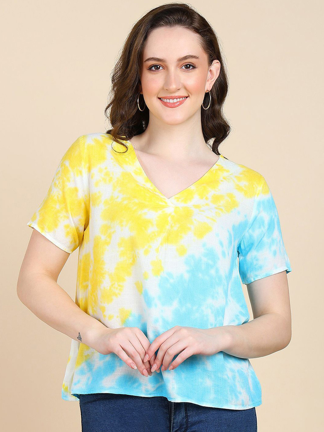 PinkTribe Women Tie and Dye V-Neck Top