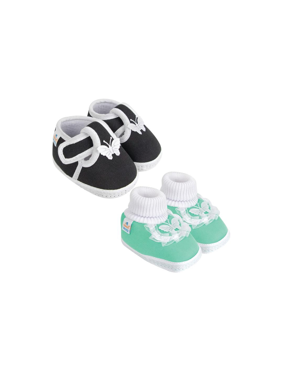 NESKA MODA Kids Pack of 2 Cotton Black & Green Booties