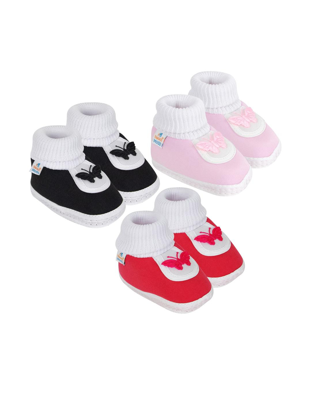 NESKA MODA Unisex Kids Pack of 3 Cotton Butterfly Booties