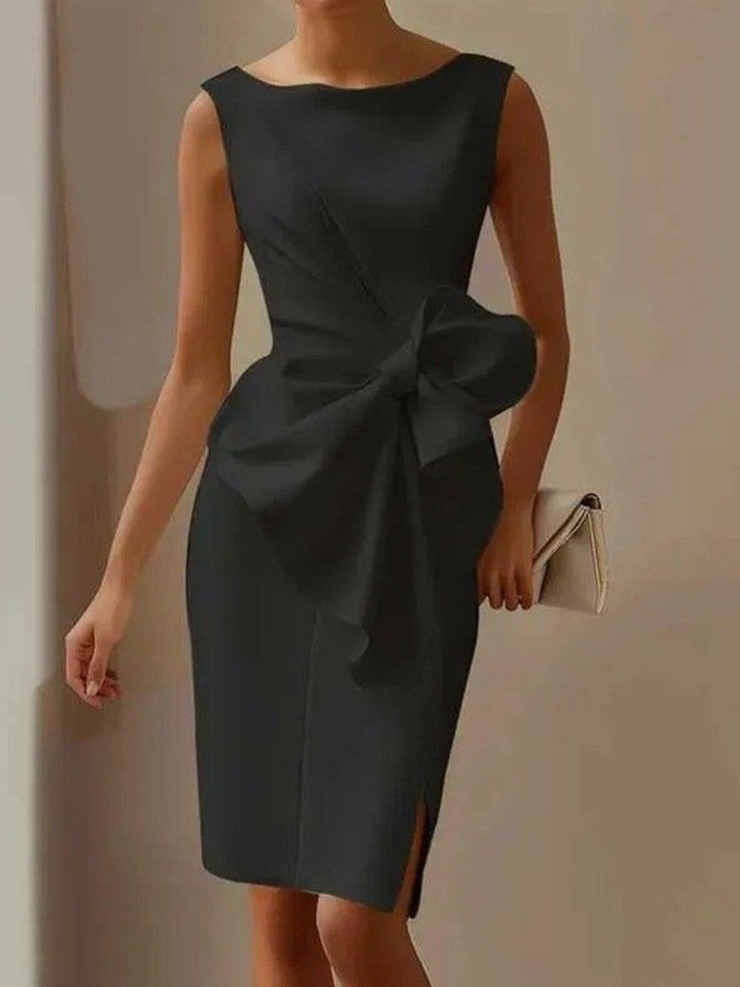 bebe Women Boat Neck Sheath Bow Dress