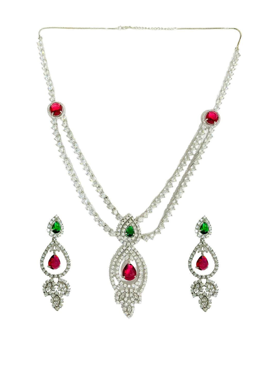 J D Jewellers American Diamond Maroon Green Meenakari Dazzling Stones jewellery Set