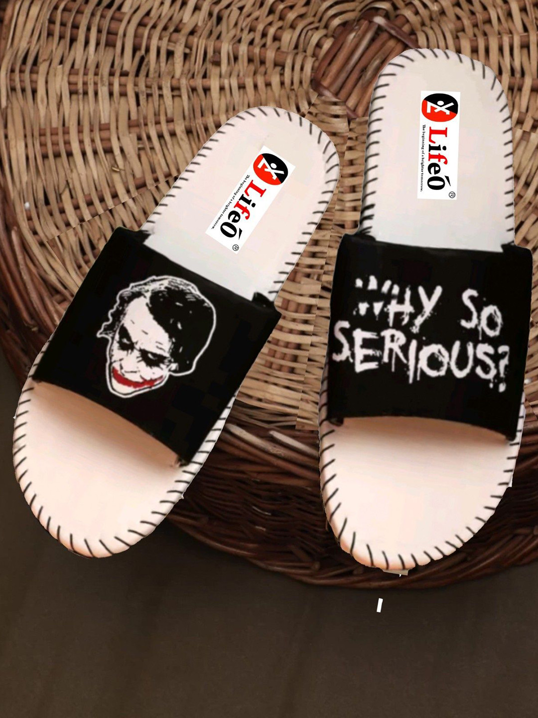 LIFA TRADERS Men Black & White Printed Sliders