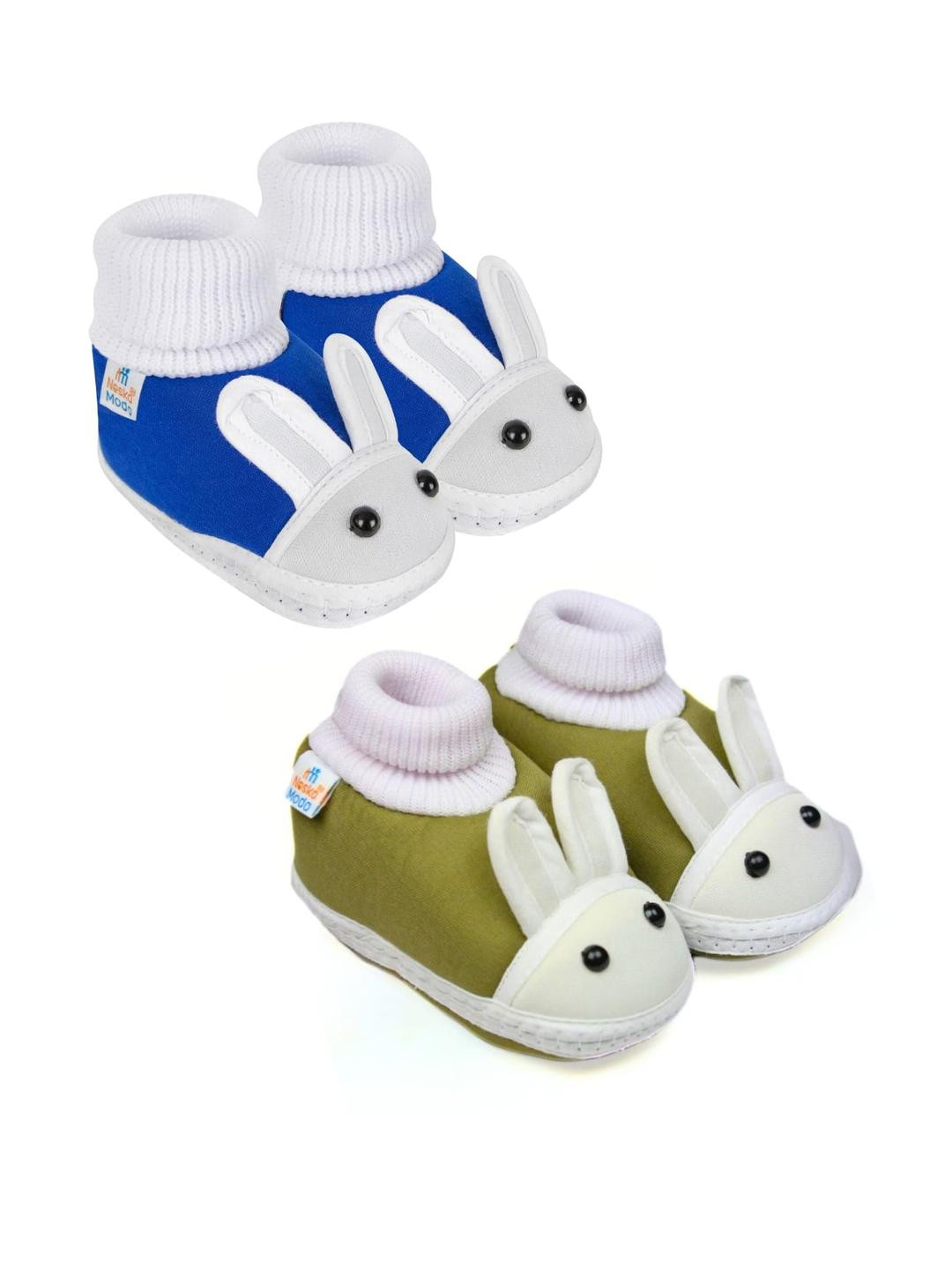NESKA MODA Unisex Kids Pack of 2 Rabbit Pattern Cotton Booties