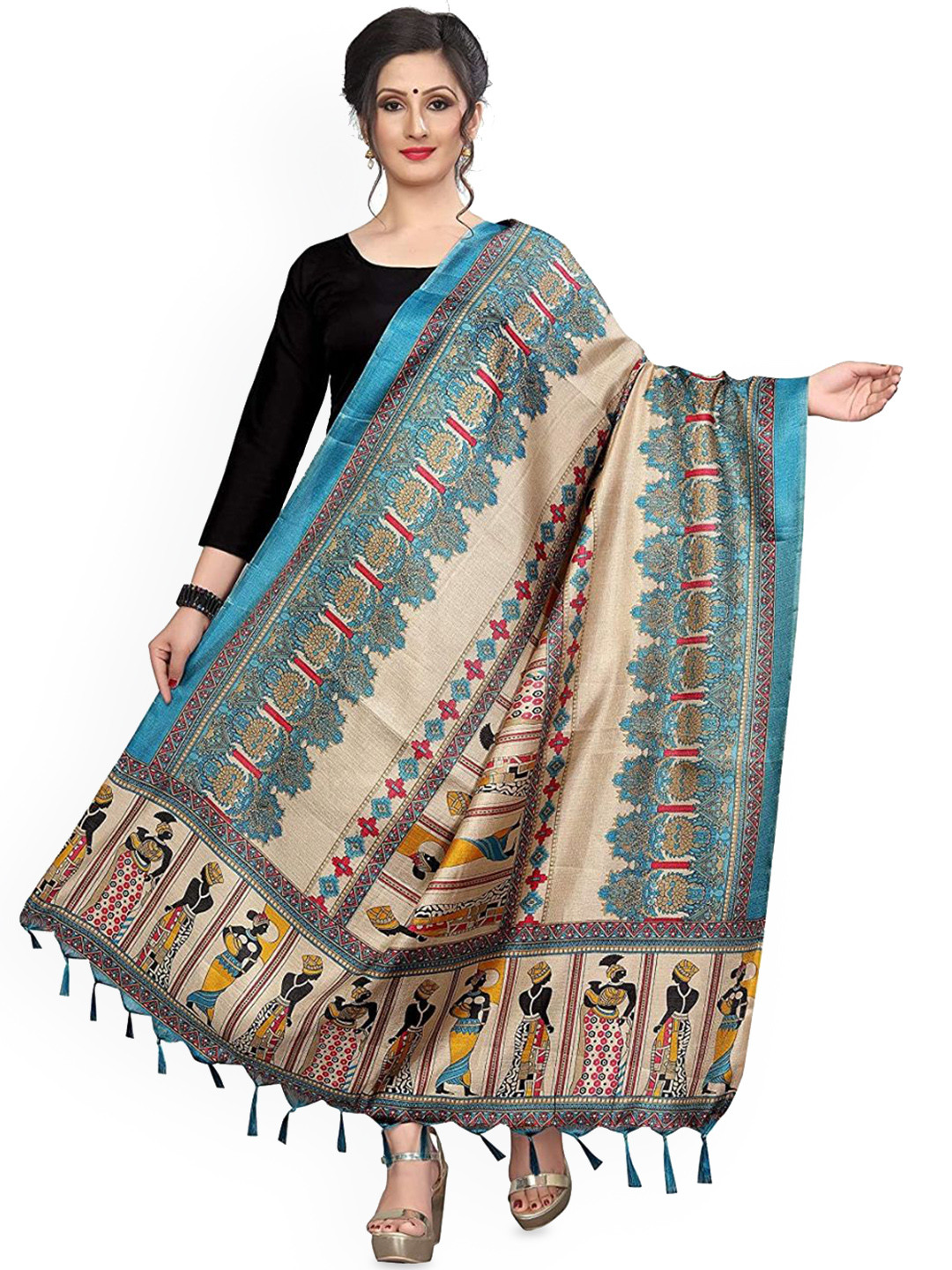 Kemza Madhubani Printed Cotton Silk Dupatta