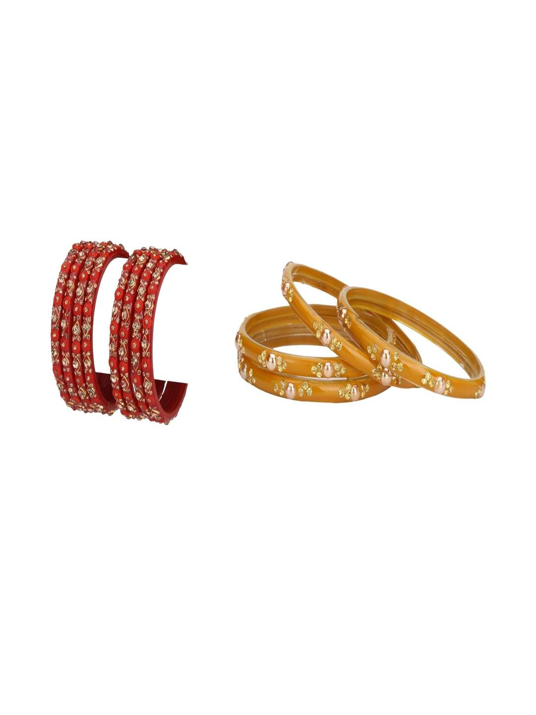 1ST TIME Set Of 12 Red & Gold Alloy Artificial Stones & Beads Bangles