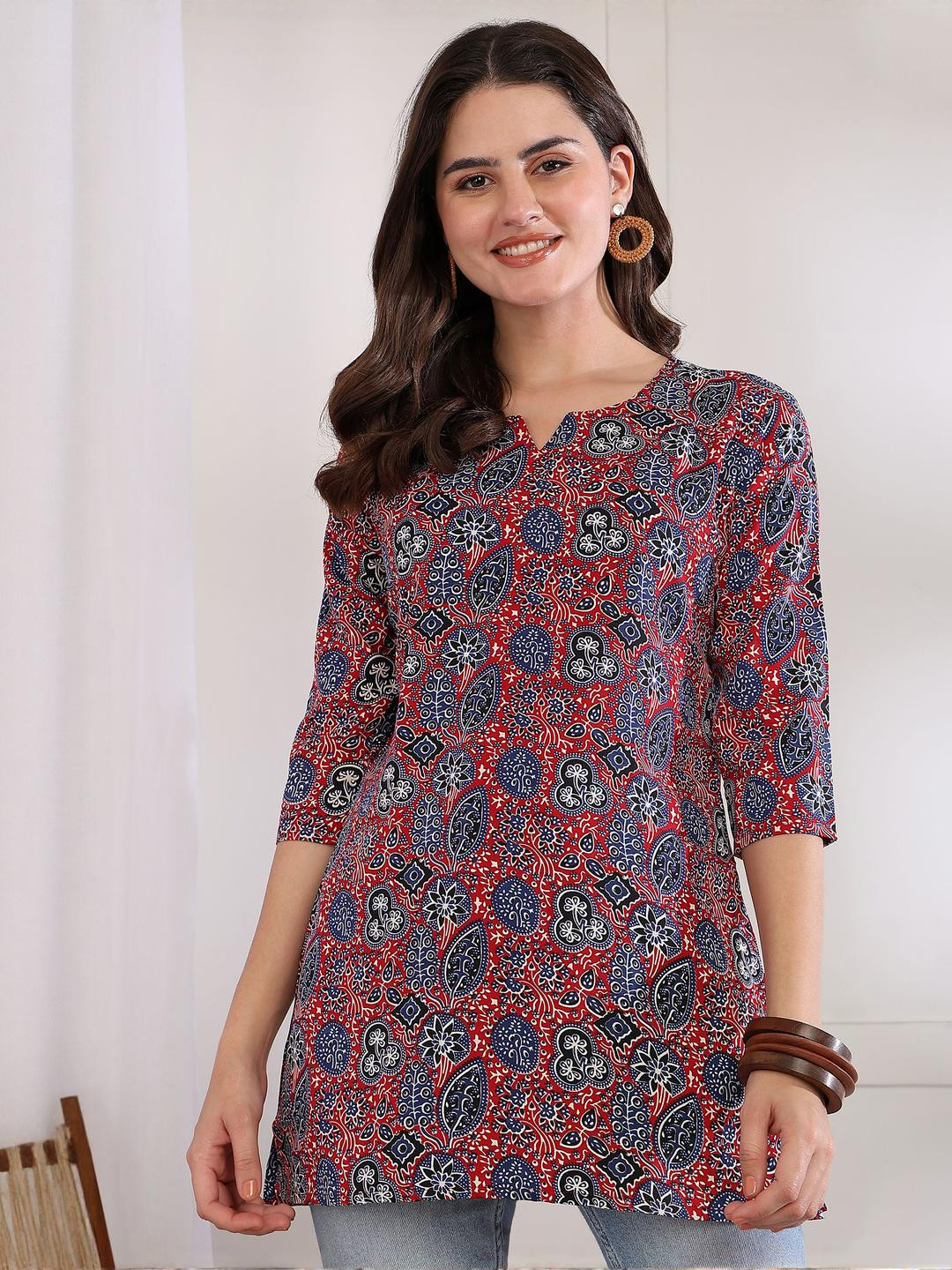 KILLARI Women's Printed Cotton A-Line Short Kurti