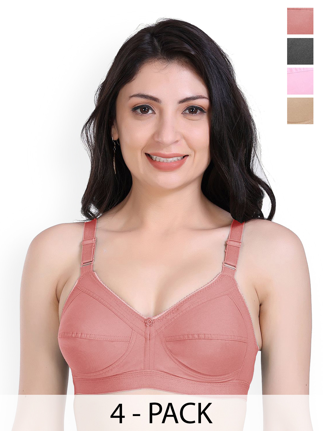 SHYAM SONS FLAIR Women Pack Of 4 Seamed Wireless Non Padded Minimizer Bra