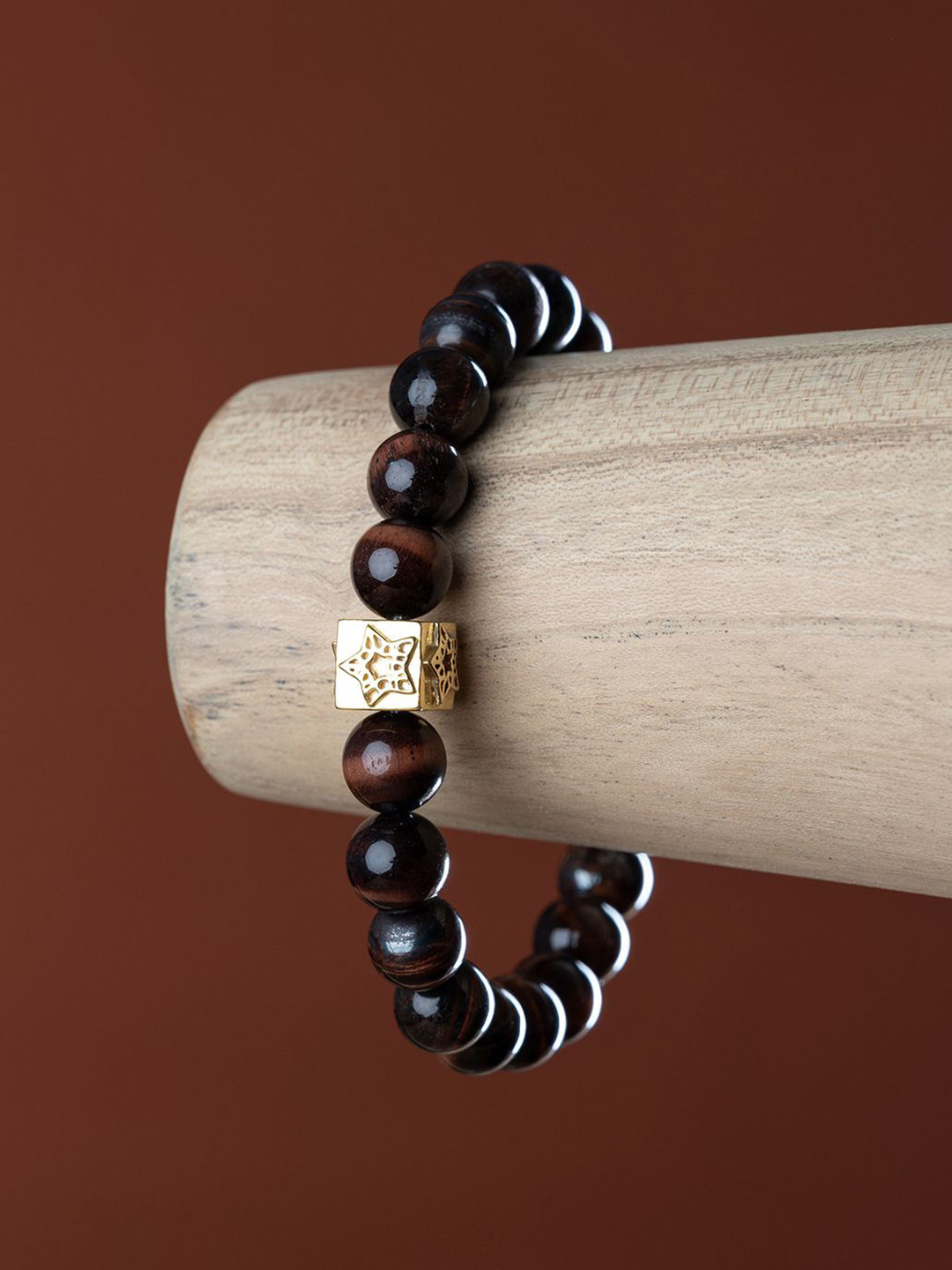 Stone Story By Shruti Men 925 Silver Rhodium-Plated Tiger's Eye Beaded Bracelet