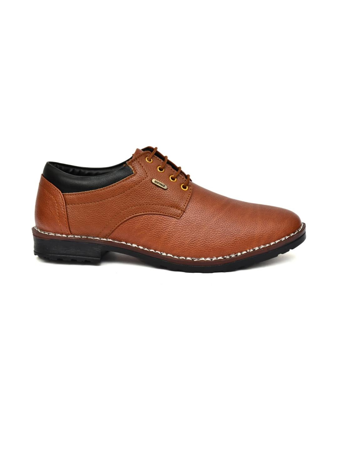 TRM Men Brown Textured Finish Leather Formal Shoes