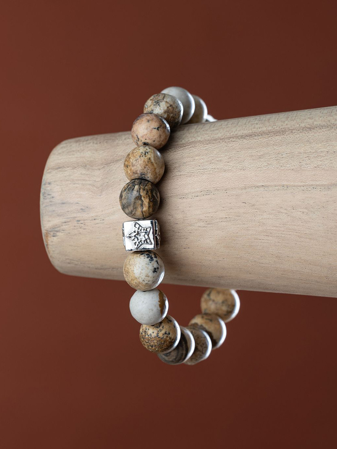 Stone Story By Shruti Men Rhodium-Plated 925 Sterling Silver Beaded Elaticated Bracelet