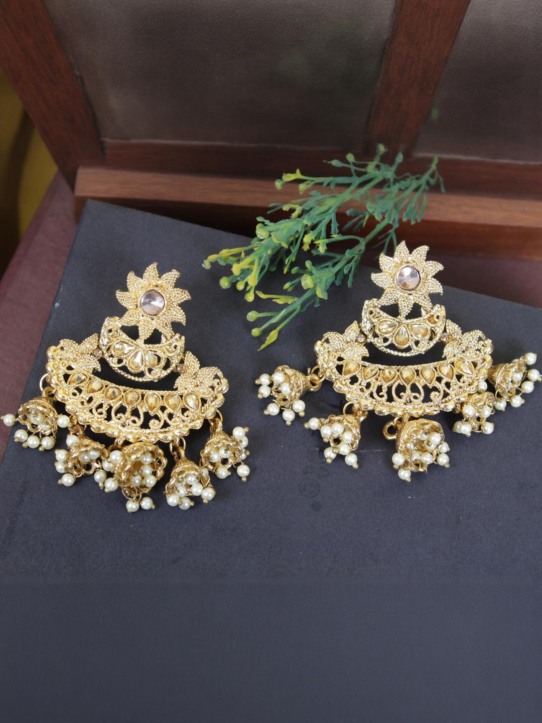 FASHION EMPIRE Gold-Plated Dome Shaped Brass Jhumkas