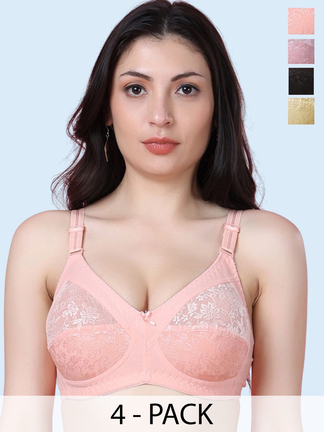 SHYAM SONS FLAIR Sofi Pack Of 4 Self Design Cut and Sew Non Padded Minimizer Bra