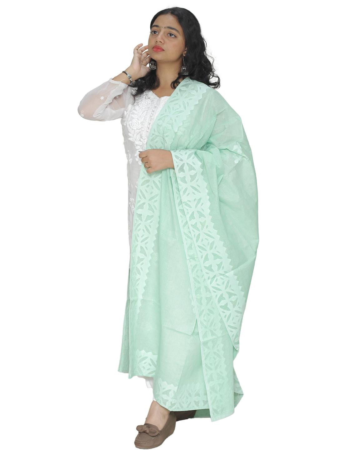 Tisser Printed Women Green Printed Dupatta