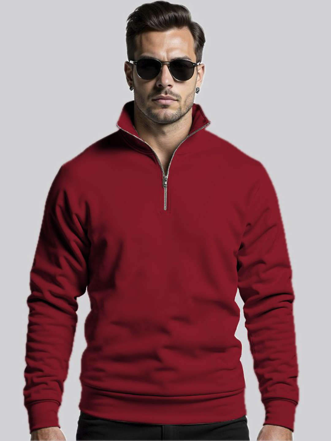 Fashion And Youth Men Mock Collar Sweatshirt