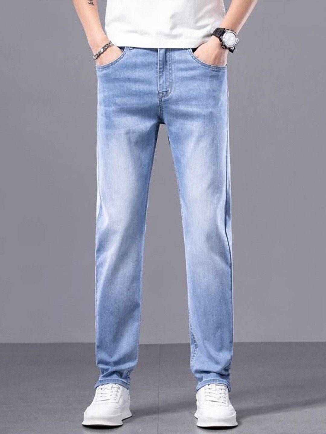 StyleCast x Revolte Men Straight Fit Mid-Rise Light Fade Stretchable Jean