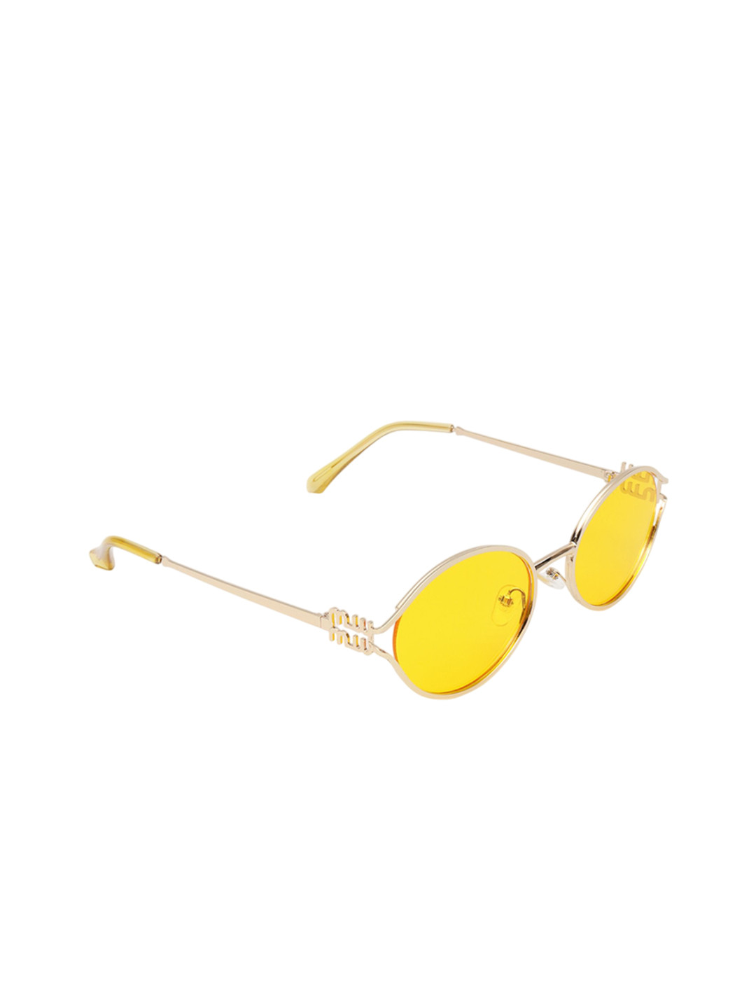 PELLE LUXUR Women Yellow Lens & Gold-Toned Oval Sunglasses with UV Protected Lens
